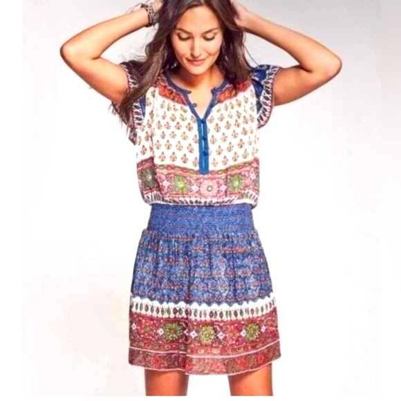 Faherty Women’s Boho Bemini Hand Painted Mini Casual Dress Size L - Picture 1 of 16